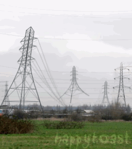 Crazy gif animation of electrical transmission towers playing jump rope with high tension wires