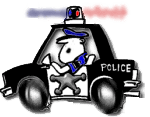 Animated cartoon police car moving around