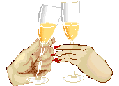 Celebration gif animation of a couple toasting with glasses of champagne