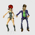 Dancing animated couple moving arms and swinging hips