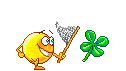 Animated emoticon chasing four leaf clover