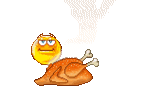 Happy face emoticon with turkey dinner