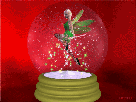 Imagen animada de clip art de un baile de hadas en un globo de nieve