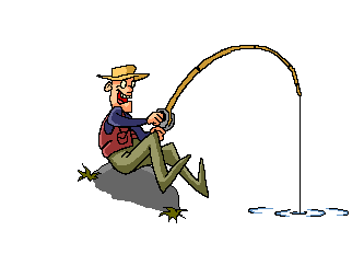 Animated fisherman thinks he has finally caught the big one on his fishing line