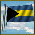 Moving Picture animated gif Bahamas flag waving on pole in front of rippling water