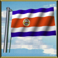 Moving Picture animated gif Costa Rica flag waving on pole in front of rippling water