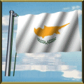 Moving Picture animated gif Cyprus flag waving on pole in front of rippling water
