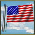 Moving Picture animated gif American flag waving on pole in front of rippling water