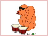 Animated gorilla playing bongo drums