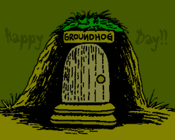 Punxsutawney Phil looking for his shadow animated clip art image