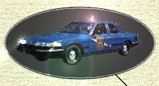 Animated highway patrol car with emergency lights flashing