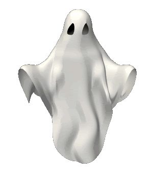 Animated clip art of ghost wearing a sheet hovering in front of you