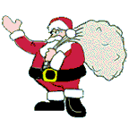 Animated Santa Clause waving with bag full of gifts 