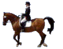 Animated horseback rider riding in proper style