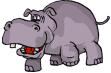 Moving clip art animation of grey hippo stomping it's foot