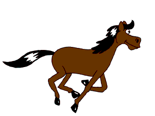 Brown cartoon horsy with black tail and mane running along