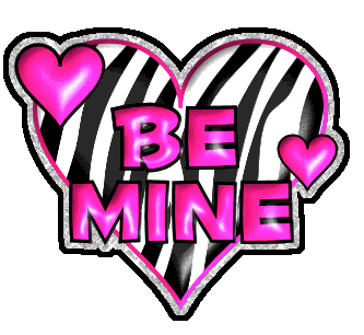 Animated Be Mine heart picture with zebra bacground