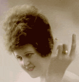 Old style sepia tone photo animation of bride of Frankenstein's  sister bobbing her head to some heavy bass vibes in "Babadeng"
