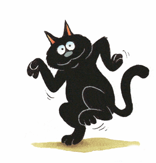 Black animated cat dancing