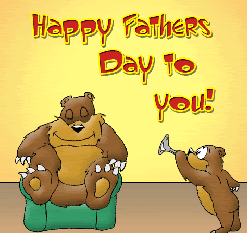 Happy Father's Day to you! Animated gif, little bear blasts horn while Dad was sleeping