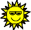Flickering animated sun with sunglasses smiling