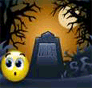 Frightened smiley face emoticon in the grave yard after dark