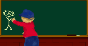 Moving animated clip art image of Little boy drawing stick man with heart and writing Happy Father's Day on chalkboard