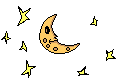 Orange crescent moon resting in a bed of stars
