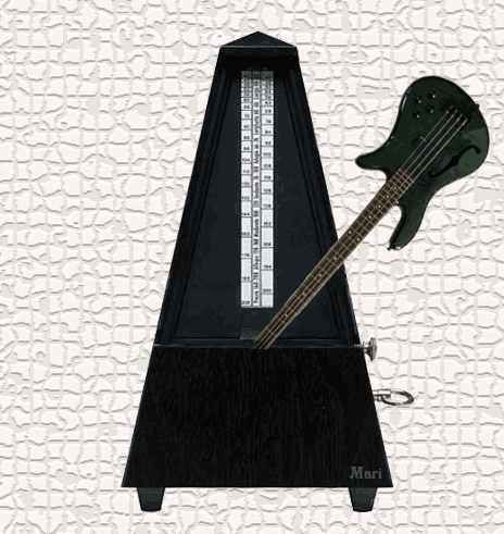Moving animated clip art picture of guitar metronome rocking at 86 beats per minute