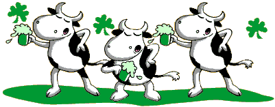 Moving animated dancing cows drinking green beer