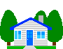 Moving animated picture of house with puff of smoke