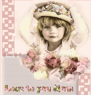 Moving animated Mother's Day card with floating hearts and picture of little girl and flowers