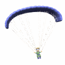 Moving animated picture of sky diver drifting to Earth on a parachute 