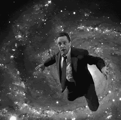 Spaced out animated gif of man in flashing spiraling vortex of mystery