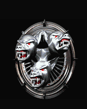 Moving animated picture of three headed demon dog