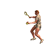 Moving animated tennis player shoots ball at you