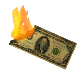 Moving picture 100 dollar bill burning with money to burn animated gif
