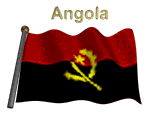 Angola flag flapping on flag pole with word "Angola" spinning over animation