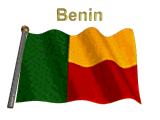 Moving picture Benin flag flapping on pole with name animated gif