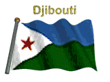 Motion image of Djibouti flag flapping on pole with word "Djibouti" spinning over animation