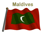 Maldives flag flapping on flag pole with word "Maldives" spinning over animation