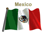 Mexico flag flapping on flag pole with word "Mexico" spinning over animation