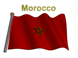 Morocco flag flapping on flag pole with word "Morocco" spinning over animation