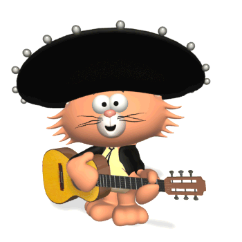 Moving picture Spanish cartoon cat playing guitar animated gif