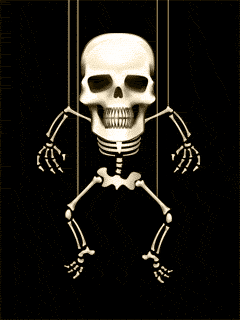 Moving picture dancing skeleton puppet on string animated gif