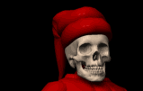Moving picture skull in red hat turns head animation