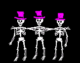 Moving picture three skeletons dancing can can animated gif