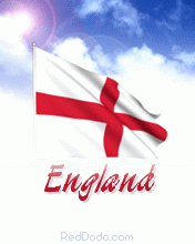Realistic animated waving England flag in sky with sun and cloud