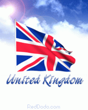 Realistic animated waving United Kingdom flag in sky with sun and cloud