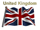 United Kingdom flag flapping on flag pole with letters "United Kingdom" spinning over animation